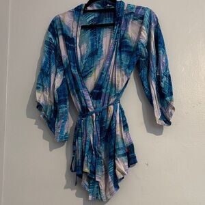 Blue and White Patterned Wrap Dress